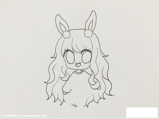 2,在面部画出超大的眼睛与小巧微张的嘴巴,再往下将女生的衣领以及