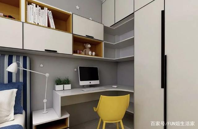 小户型别怕,儿童房设计成书桌书架一体,让空间利用率