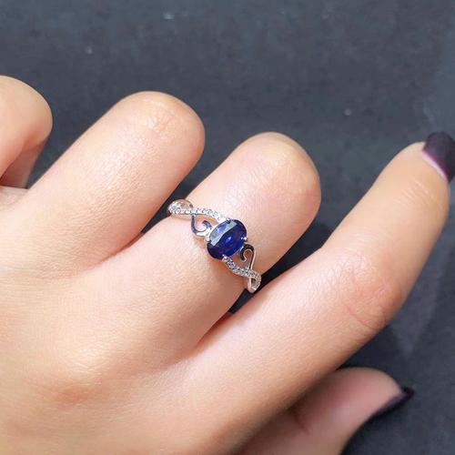天然山东蓝宝石戒指s925镶嵌活口设计手饰