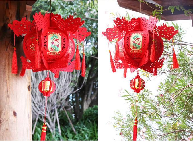 2022年大红灯笼挂饰植绒布刺绣灯笼元旦新年春节过年装饰场景用品