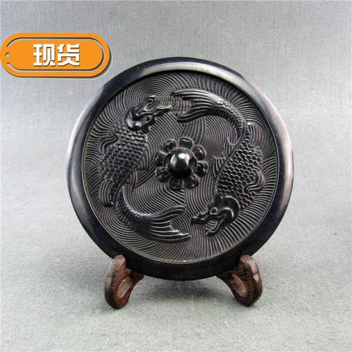 铜镜仿古青铜黑漆古铜唐镜汉古玩摆件水坑高锡青摆件