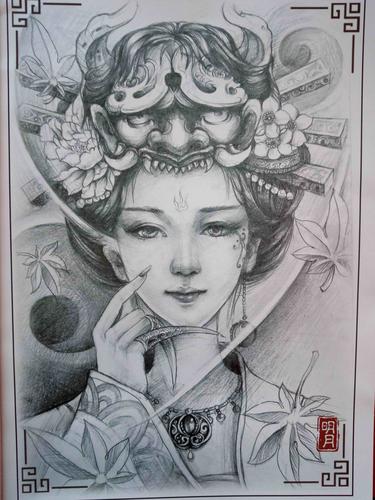 纹身素材--艺伎花旦1