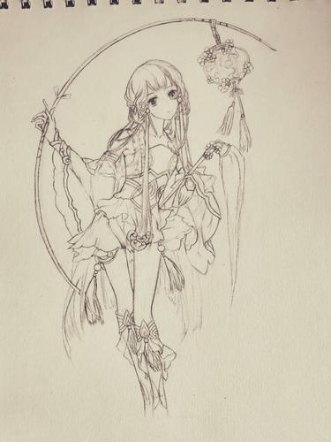 灵爻画.线稿.黑白.临摹.女孩.古风.绘画.