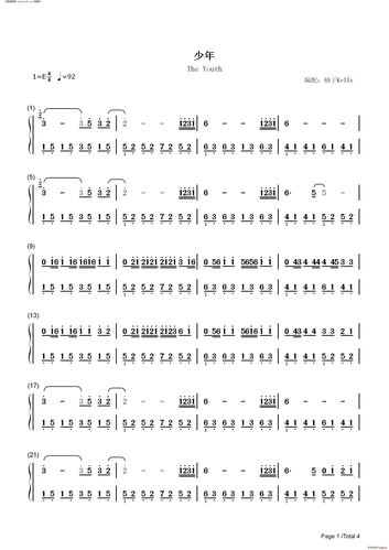 少年(抖音爆火) 歌谱简谱网