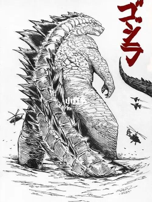 假如哥斯拉和基多拉合体_绘画_文化_绘画