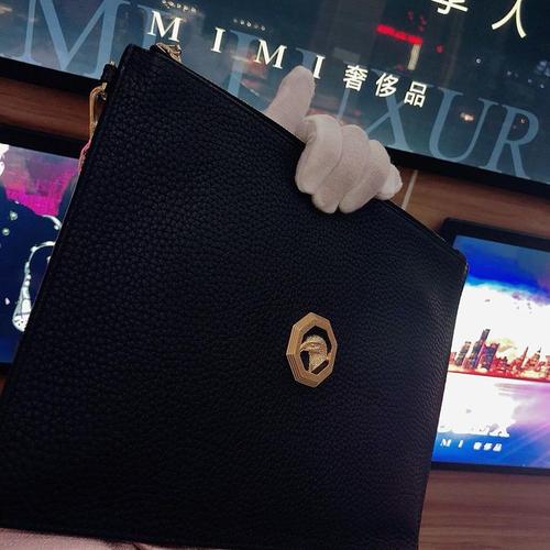 stefano ricci 史蒂芬劳.尼治金色鹰头黑色金扣荔枝纹全皮男士手包