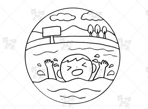 第二款简笔画:安全游泳,预防溺水画中左边小男孩在安全的游泳池内游泳
