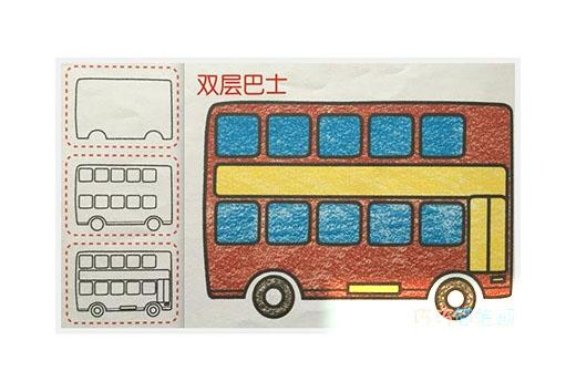 彩色双层巴士车怎么画简单 带步骤双层巴士简笔画图片