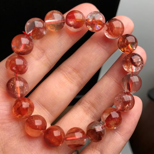 天然鸩羽幽灵水晶手链凤凰凤凰花花红胶花手转运招财