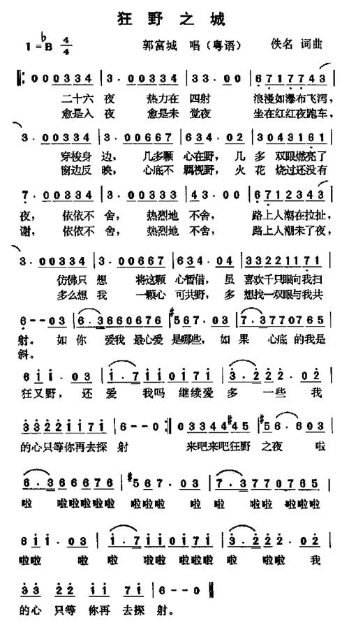 《狂野之城》简谱