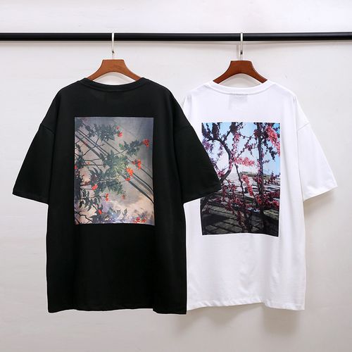 fear of god essentials 植物花卉直喷印花fog高街宽松短袖t恤潮