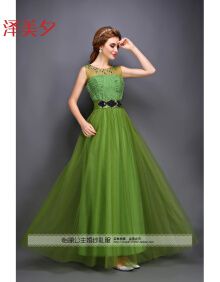 肩伴娘礼服宴会长款修身晚礼服裙2017新款宴会年会主持人 墨绿色礼服