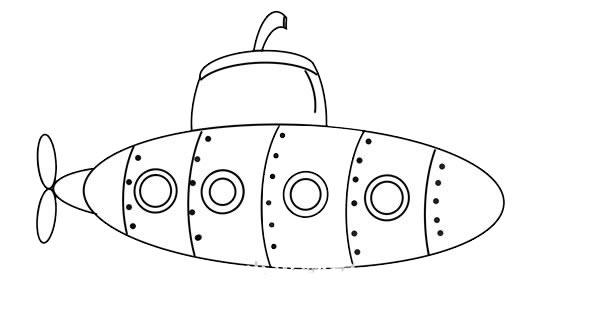 卡通潜水艇简笔画彩色画法步骤图片