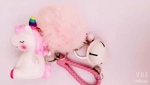 newfangled pink unicorn fuzzy puff ball keychain with voice for