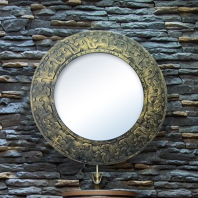 圆形复古玻璃镜框做e旧浴室镜带框圆镜中式仿古洗手台有框镜子