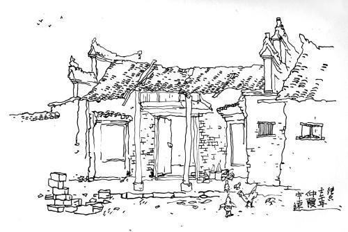 家乡的老房子素描画