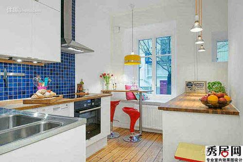 小户型厨房内简易吧台装修设计图 厨房飘窗改成吧台卡座2015最新图