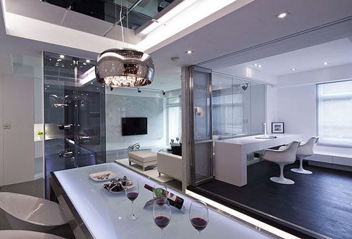 装修效果图推荐:光影梦幻 小户型玻璃镜面巧利用