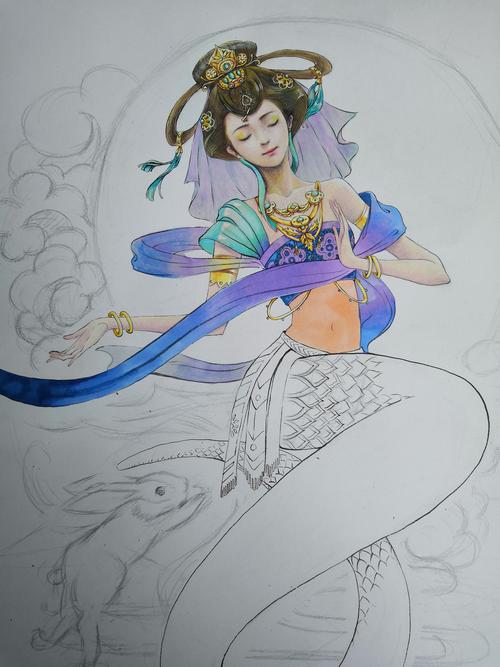 嫦娥 马克笔 彩铅|插画|创作习作|西红柿47 - 原创