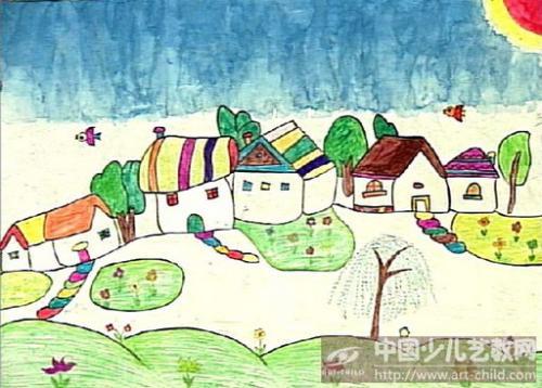 家乡美景的儿童剪纸