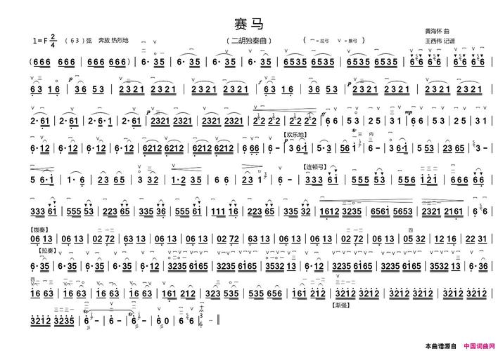 《赛马二胡独奏曲,王西伟制谱版》原创简谱, - 胡琴曲谱 - 器乐谱