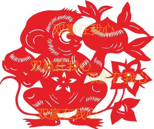 儿童对轴猴子抱桃子剪纸