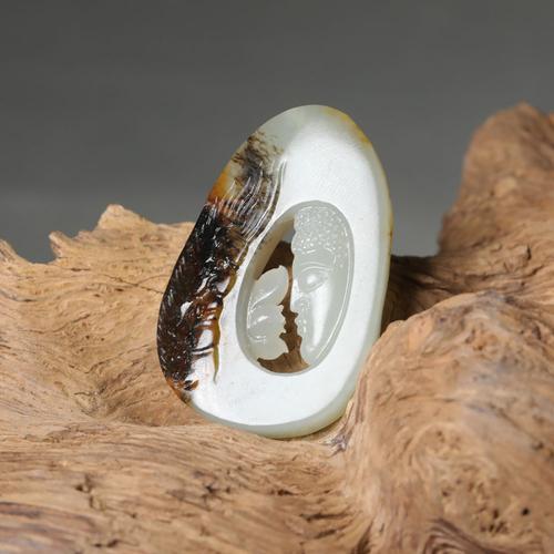 新疆和田玉籽料黑油皮佛魔一念悟道挂件