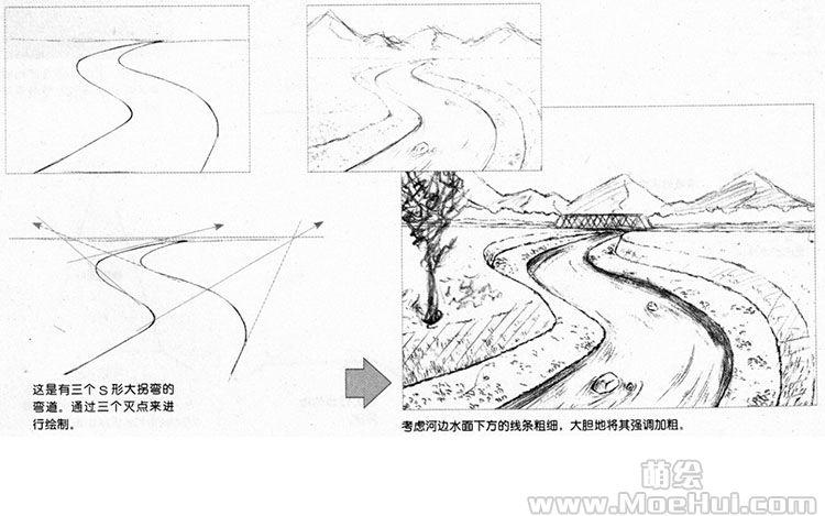 漫画透视入门13拐弯的街道与河流