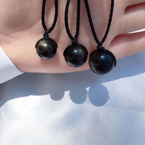 天然金黑曜石单珠项链锁骨链吊坠男女珠子绳学生学业水晶项链吊坠