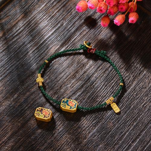 黄金古法烧蓝手足金荷塘月色路路通复古手链女款diy手饰