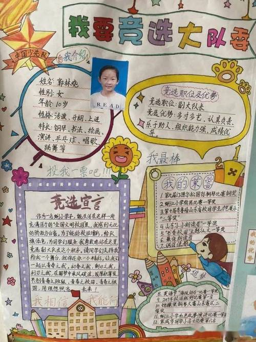 30名优秀少先队员推选为大队委员竞选候选人,候选人通过制作竞选海报
