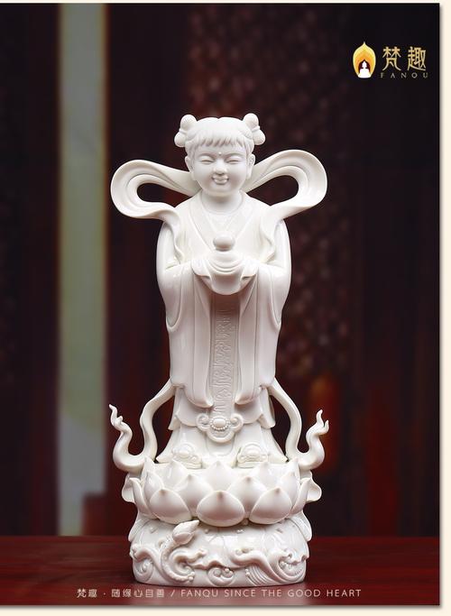 梵趣金童玉女佛像陶瓷摆件善财童子龙女招财风水助童