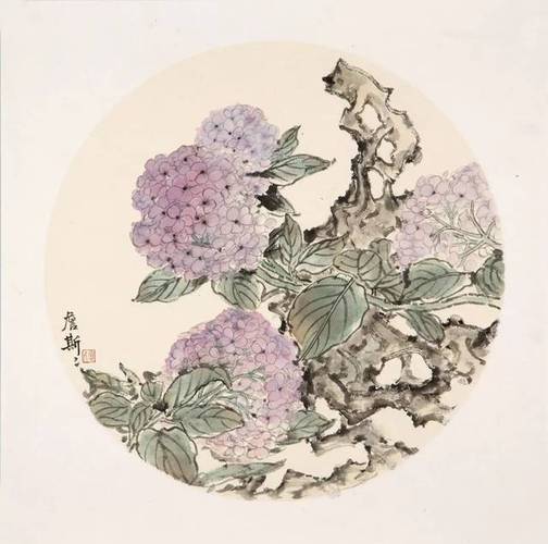 詹斯斯《我的创作体会》 《绣球花》 纸本设色 45 x 45cm