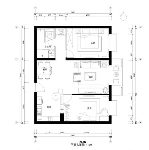 90平米中户型平面图户型图(6/6)