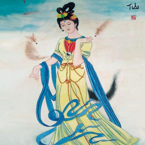 新品丝绸卷轴画像佛教用品九尾狐仙娘娘男主神像挂画招桃花供奉