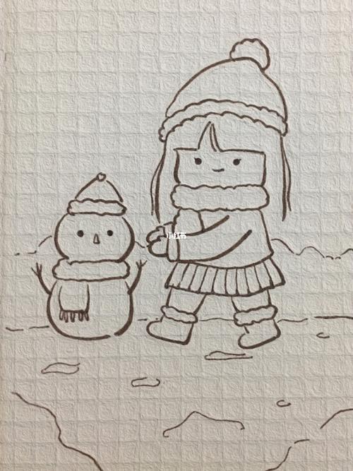 可爱简笔画 堆雪人//附线稿_简笔画_卡通_手帐_简笔画
