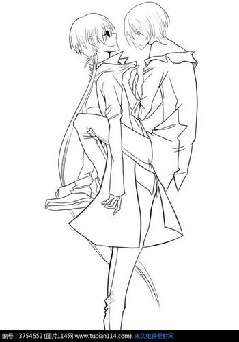 简笔画短发少年卡通手绘线稿高清图片卡通人物图片114 拥抱的少年卡通