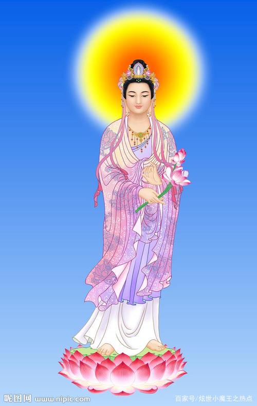 大势至菩萨是西方极乐世界无上尊佛阿弥陀佛的右胁侍者光照众生