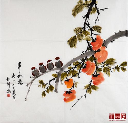 柿子国画有什么寓意 花鸟画名家写意国画柿子图赏析