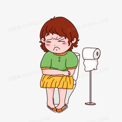 手绘卡通便秘肚子疼的女孩免抠元素