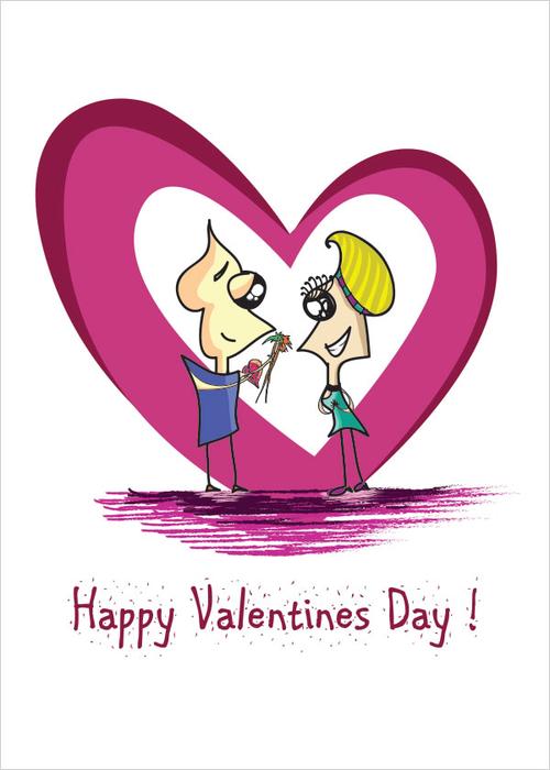 cute couple happy valentines day card illustration