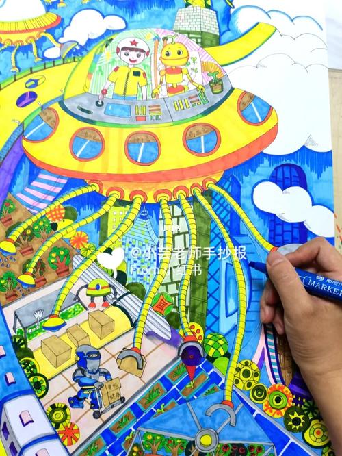 未来生活类科幻主题画(儿童画)_儿童画_樱花_马克笔_科幻画_文化_绘画
