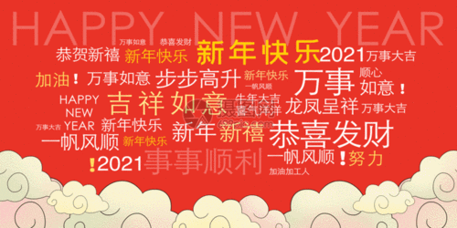 2021新年祝福词语墙壁展板gif
