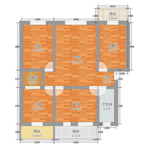 幸福花园社区3室2厅1卫1厨127.00㎡户型图