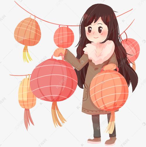元宵节人物和灯笼插画