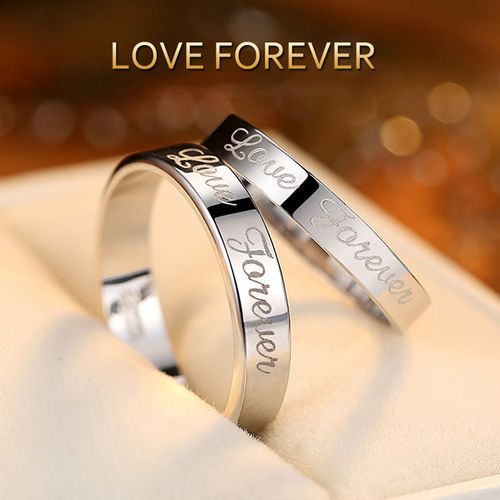 纯银戒指刻字永远的爱情侣戒指女情侣对戒开口戒子七夕情人节礼物