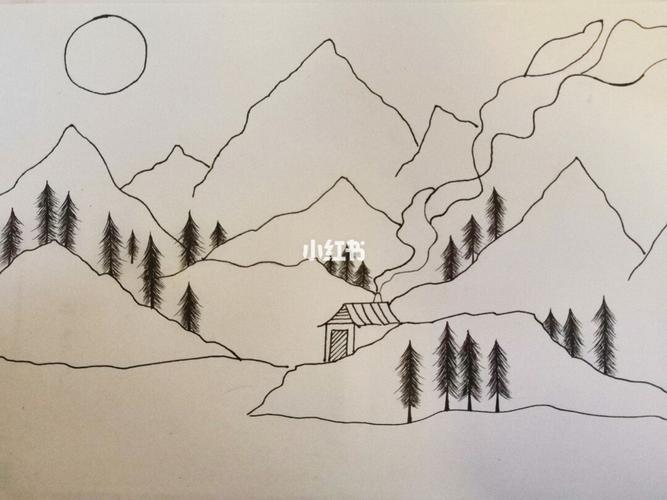 临摹|《山中小景》黑白简笔画98_针管笔_简笔画_铅笔_植树节去哪玩