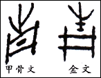 初中语文 题目详情  甲骨文,金文中"青"字上半为草(如图),下半为一口