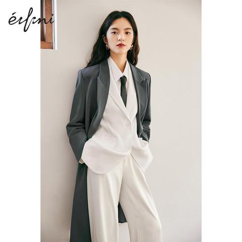 时尚长款西服女2021年早秋新款女装外套休闲气质西装