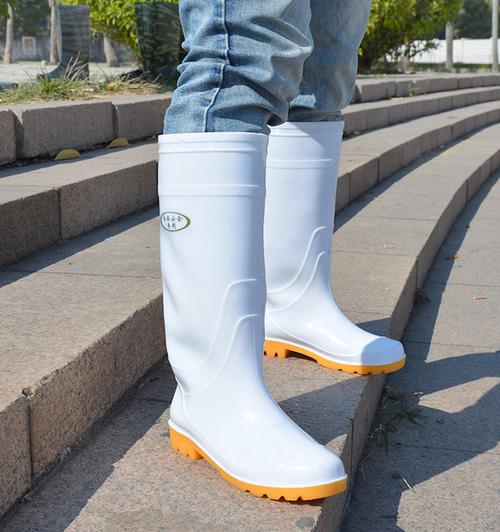 耐磨防滑白色雨鞋中筒厨房食品厂水鞋养殖场水靴子劳保pvc胶鞋